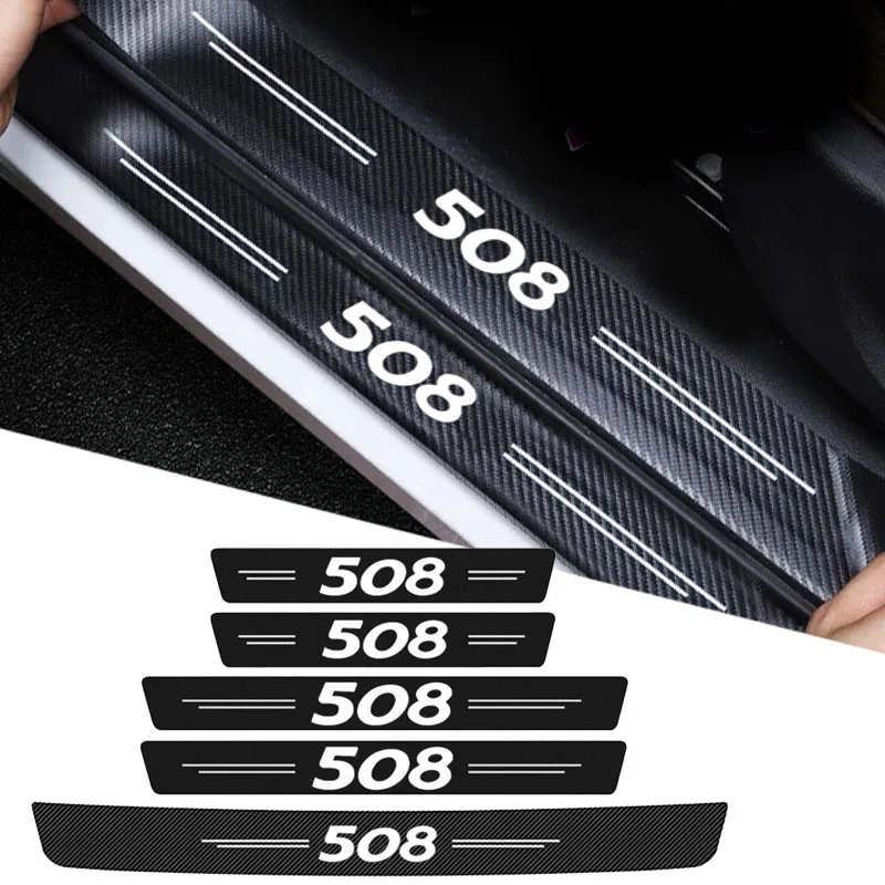 

5 шт., защитные накладки на пороги автомобиля для Peugeot 508, логотип 2021, 2020, 2019, 2018, 2017, 2016, задний бампер, аксессуары