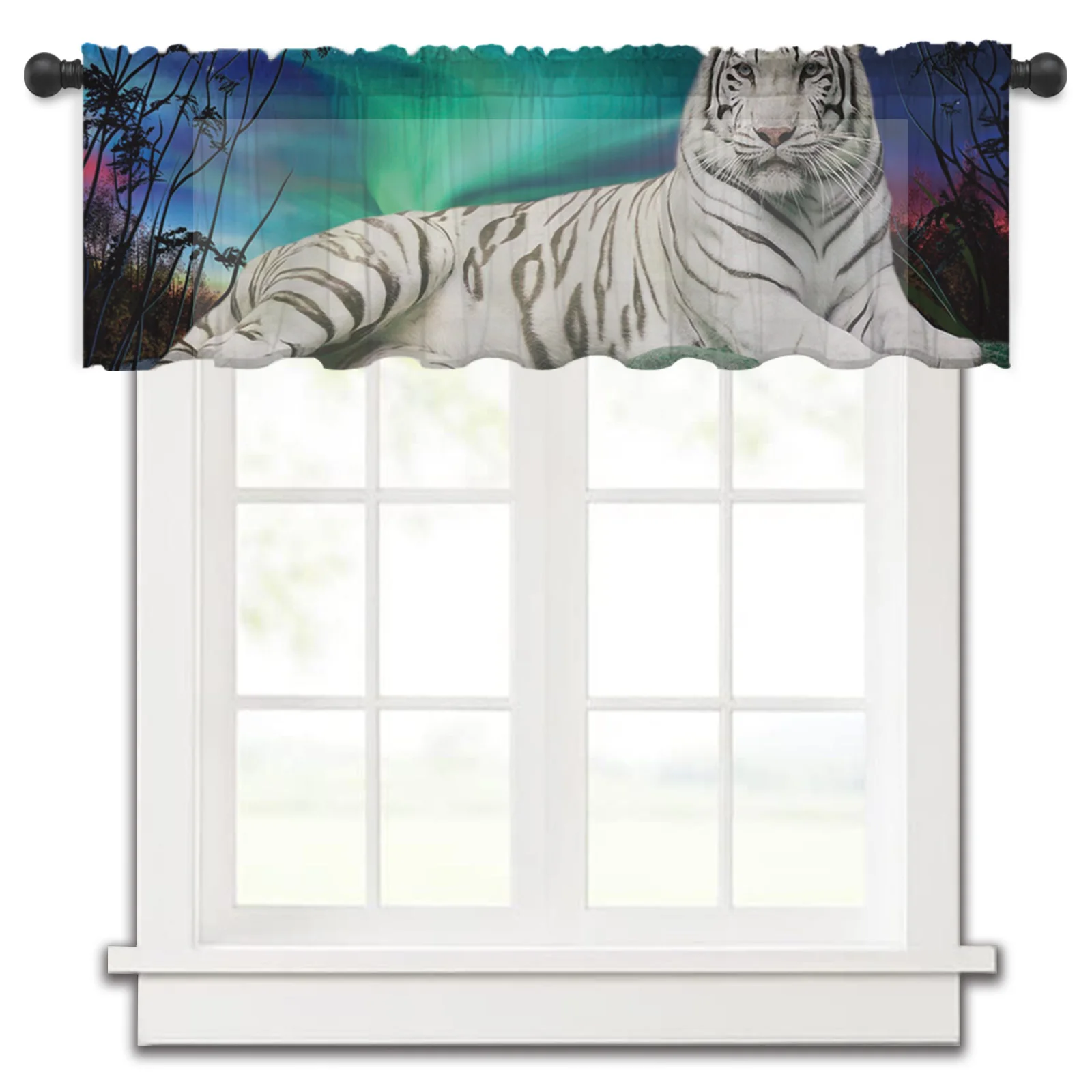 Короткие тюлевые занавески с изображением белого тигра Авроры дикой природы для
