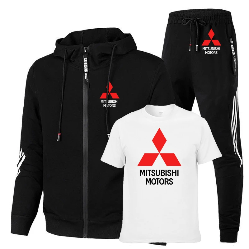 

NEW Spring Autumn Mitsubishi Car logo Printed Men's jackets high quality cotton Men's jacket + sweater + pants three-piece suit