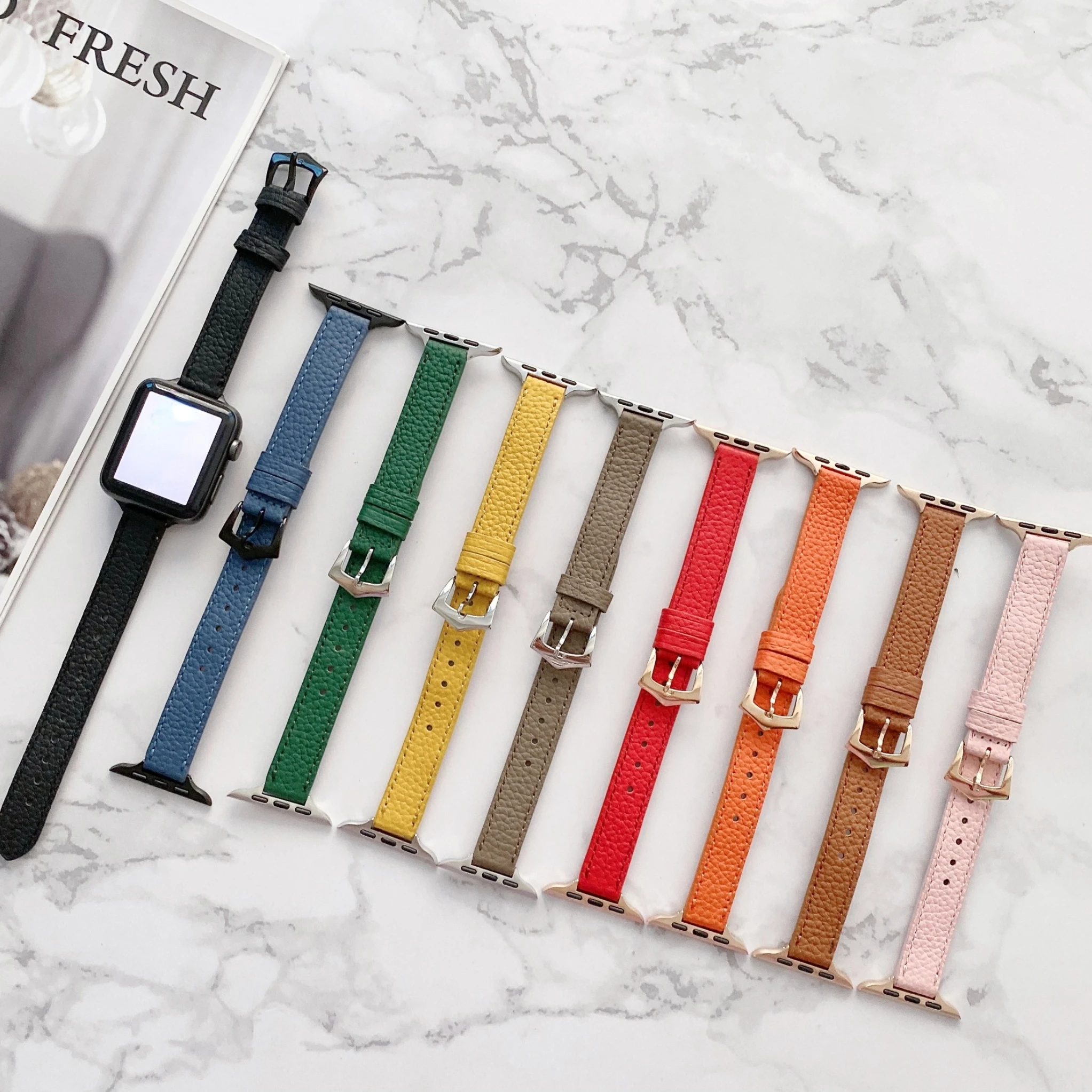 

Leather Slim Loop For Apple Watch Band 42MM 38MM 40mm 44 for iWatch Thin Strap Sports Buckle series 1 2 3 4 5 6 se Lady Bracelet