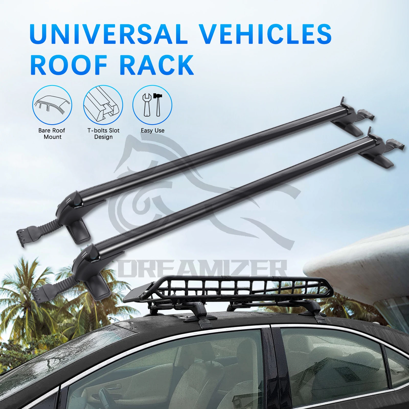 

2PCS For Hyundai Accent Veloster Elantra Sonata Roof Rack Cross Bar 43.3" Luggage Carrier Aluminum + Lock Car Top Carrier Rails