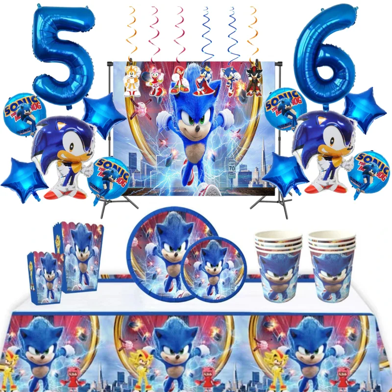 

Children Toys Game Sonic Hedgehog Balloons Set Girls Boys Happy Birthday Supplies Paper Disposable Tableware Party Decoracion