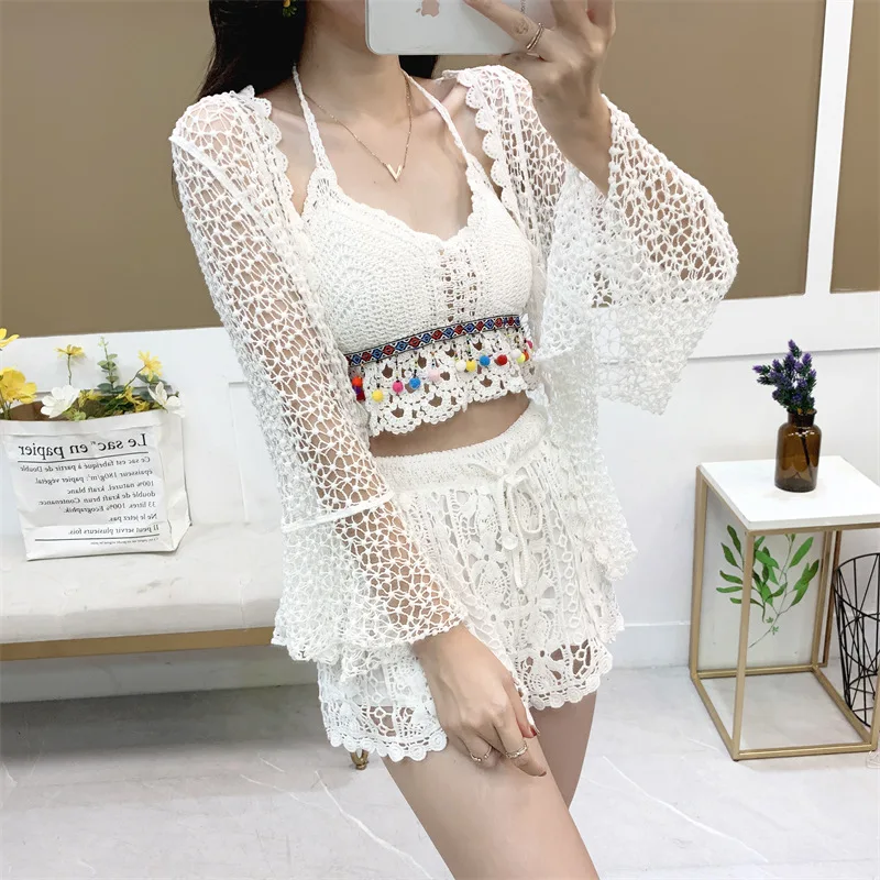 

Женское однотонное бикини, привлекательный трикотажный купальник с вырезом, трёхконечный купальник-бикини, собранный раздельный купальни...