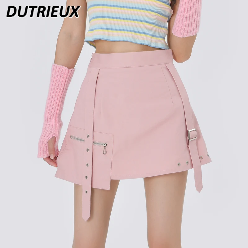 

Cotton A-line Mini Skirt Summer High Waist Slim Fit Sweet Pink Workwear Sheath Skirt New All-Matching Short Skirt for Women