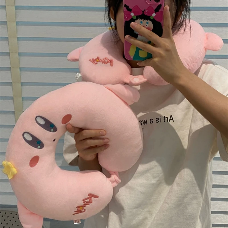 

Kirby Pink Plush U-Shaped Pillow Summer Doll Soft Stuffed Girl Heart Fluffy Star Eye Neck Pillow Siesta Room Decoration Kid Gift