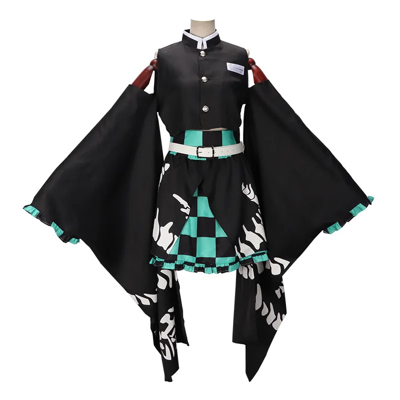 

Halloween Anime Demon Slayer Cosplay Costume Kamado Tanjirou Strapless Sexy Skirt Anime Cosplay Costume Uniform