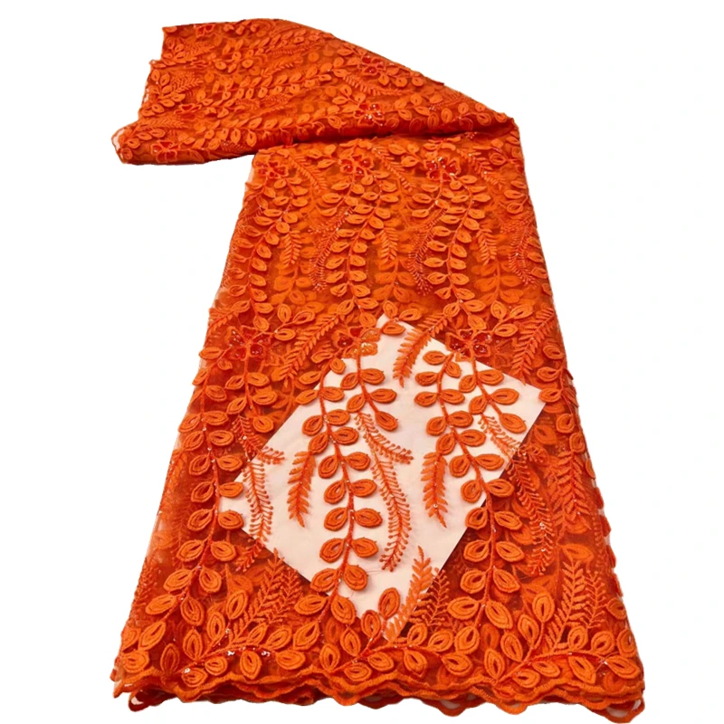 

2022Hot High Quality Classic Orange Soft Latest African French Tulle Lace with Sequins For Wedding Party Dress NN558_E 5Yards