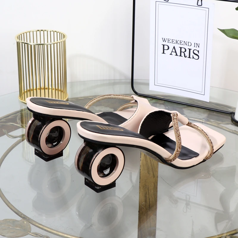 Factory direct sales Wear high-heeled women's slippers summer 2022 sandals with square rhinestones versatile elegant Women shoes