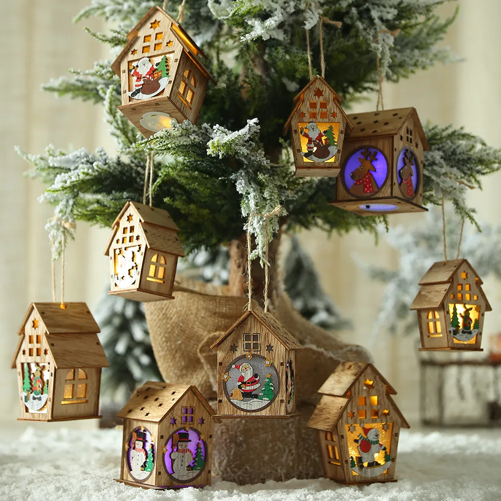 

Christmas New Style Wooden Christmas Light Cabin Creative Assembly Small House Ornament Glowing Colorful Cottage