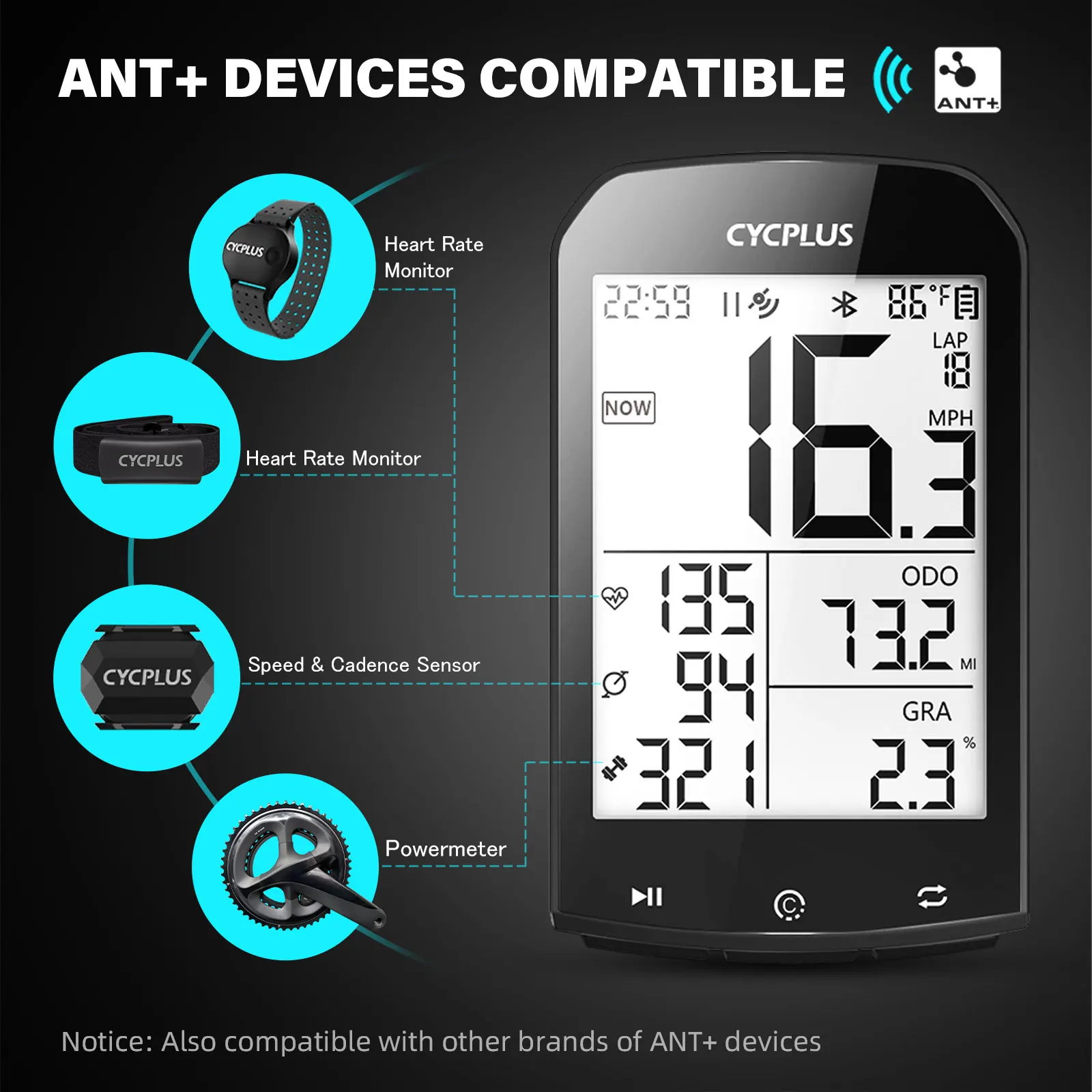 

CYCPLUS M1 GPS Bike Computer Wireless Speedometer Waterproof IPX6 ANT+ Bluetooth Cycling Bicycle Accessories for XOSS Strava