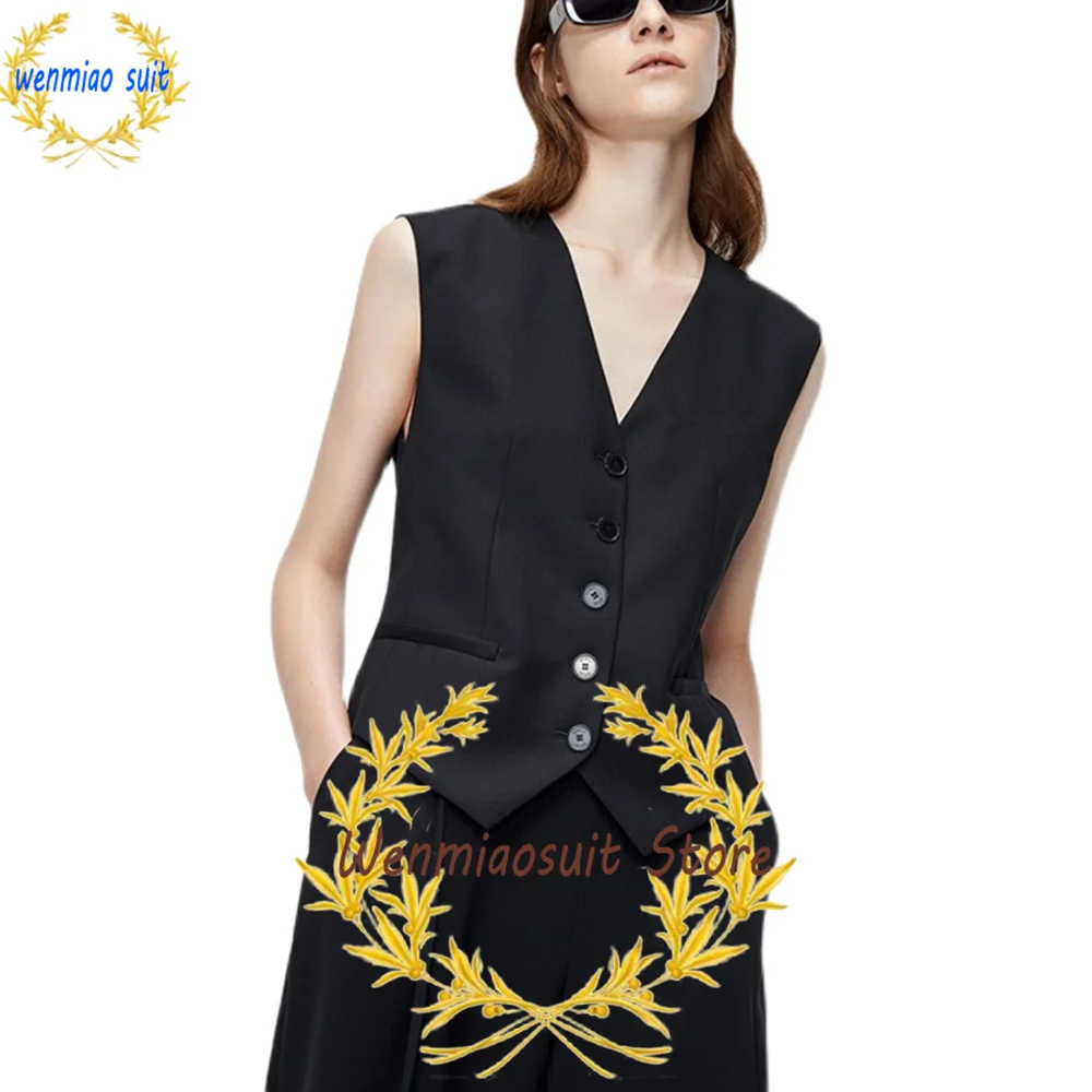 

Women's V-Neck Sleeveless Jacket, Fully Lined Waistcoat, Formal Business Clothes, Summer Fashion, 5 Buttons