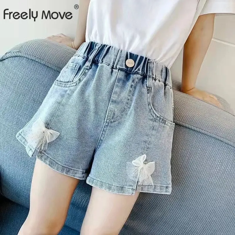 

2023 New Summer Kids Short Denim Shorts for Girls Girl Short Princess Jeans Children Pants Floral Pearls Girls Shorts