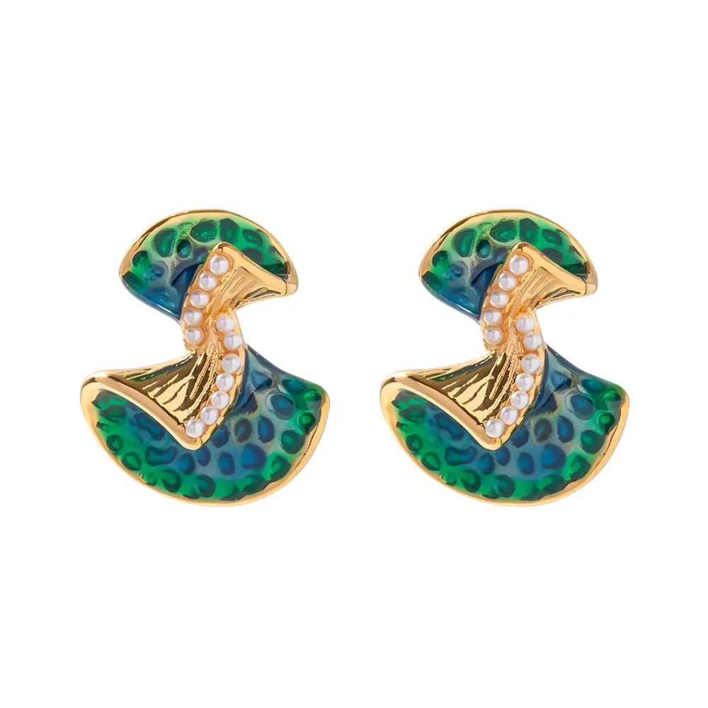 

Minar Hot Sale Blue Green Gradient Enamel Bowknot Dangle Earrings for Women 14K Gold Plated Brass Simulated Pearl Twist Earring