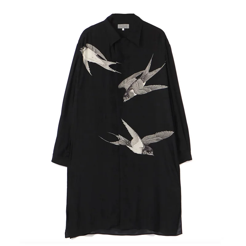 

Yohji Yamamoto Shirt 21aw Dark Style Silk Swallow Print Back Patch Men's Casual Tops