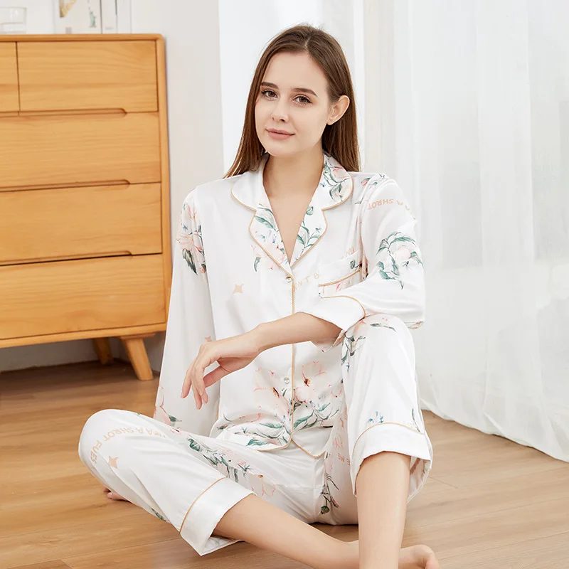 

Jxgarb Full Sleeve Trousers Women's Leisure M L XL XXL Spring Autumn Winter Ice Silk Pajamas Sets Ladies Pijamas Sleepwear Satin