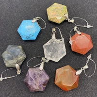 wholesale multi color hexagonal shape pendant natural stone material for jewelry making diy handmade accessories bead decoration