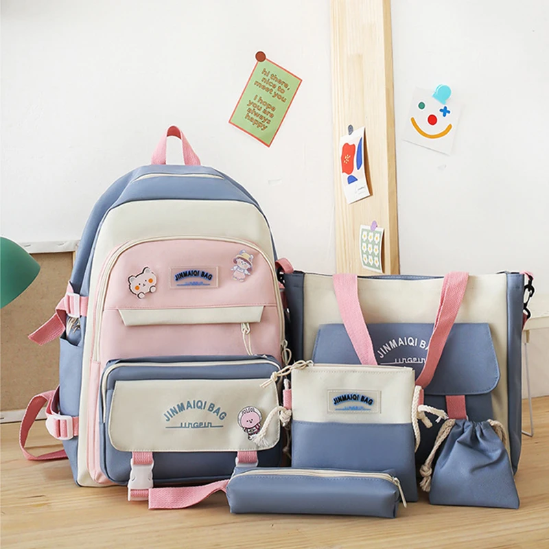 

2023 Trendy 5pcs Kawaii Backpack Teenage Girl Laptop New Female College Bag Women Harajuku Book Backpack Girl Travel School Bag