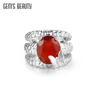 gems beauty 925 sterling silver natural gemstones red agate mystic quartz 1012mm oval handmade ring for women fine jewelry
