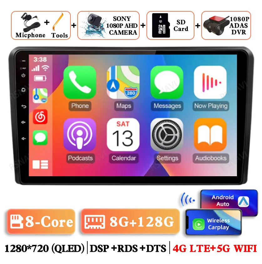 

Автомагнитола на Android 14 для Audi A3, 2, 8P, 2003-2013, S3 2 2006-2012, RS3 1, 2011, 2012 дюйма, стандартная мультимедийная Беспроводная Автомагнитола для Carplay, DSP