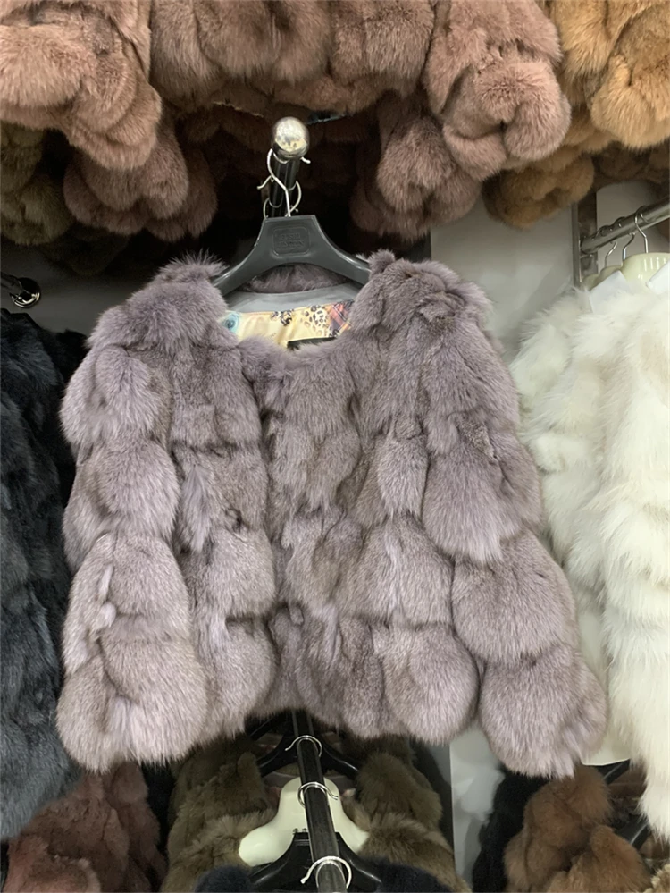 Winter Real Fur Coat Women Fur Top Short Natural Fur Jacket 100% Fox Fur Outerwear Fashion Streetwear Ladies Overcoat