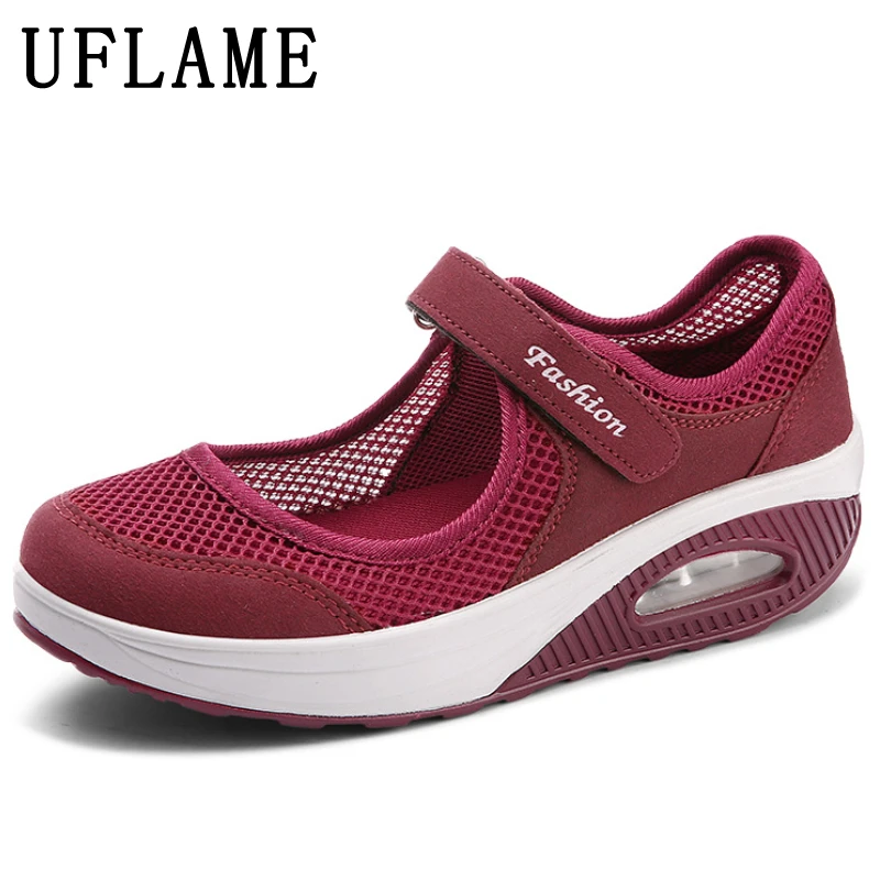 

Fashion Summer Women Pumps Velcro Mesh Sandals Air Cushioned Outdoor Sport Shoes Ladies Hollow Breathable Beach Shoes Wedge Shoe