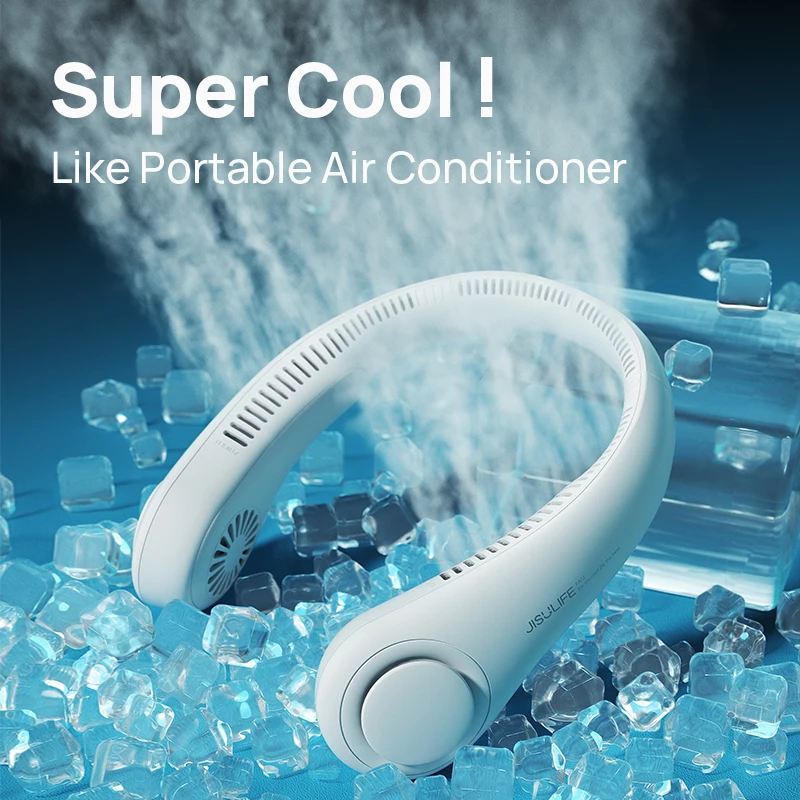 JISULIFE mini portable fan mute leaves neck movement USB rechargeable outdoor ventilation device |