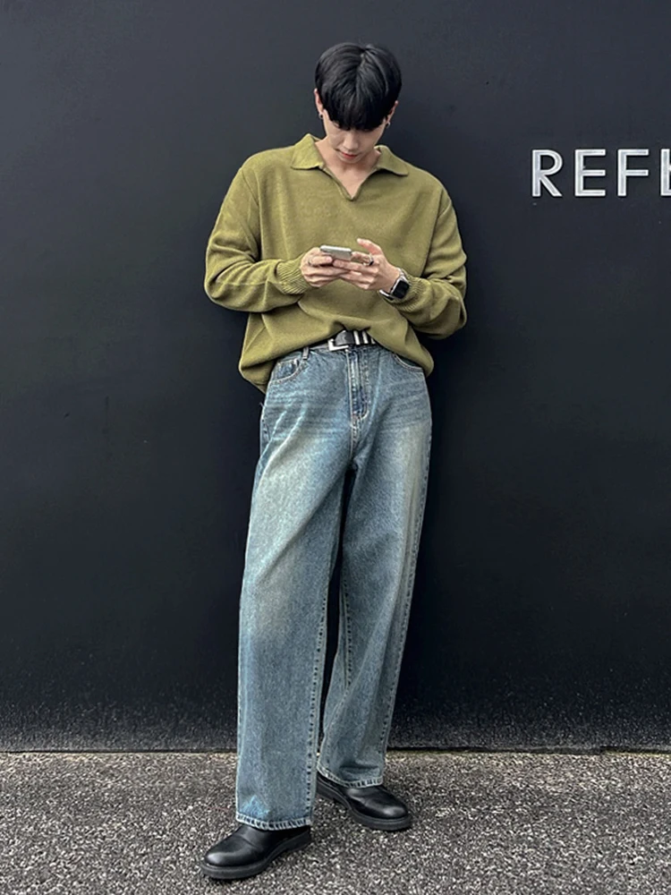 Корейский стиль уличные мужские свитера с v-образным вырезом однотонный
