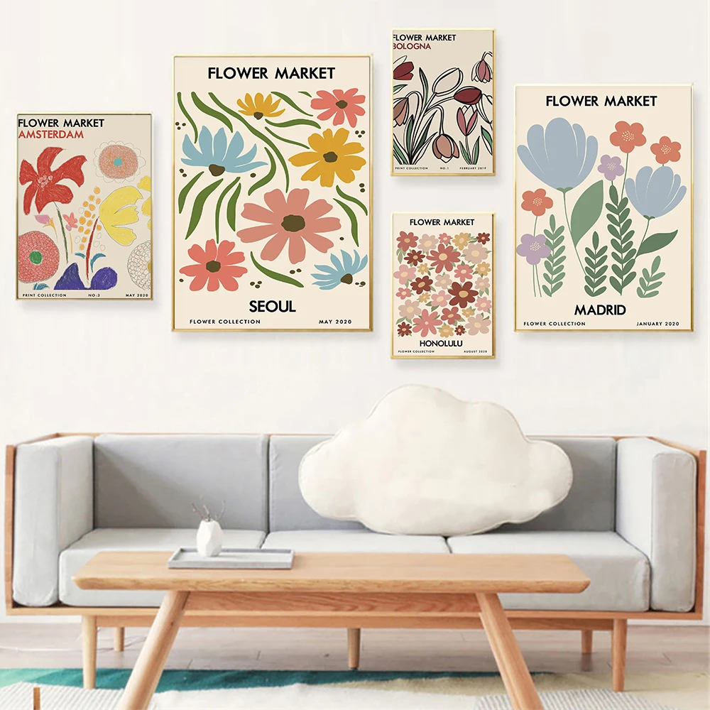 

Flower Market City Posters Prints Abstract Botanical Wall Art Colorful Canvas Painting Nordic Picture For Living Room Home Decor