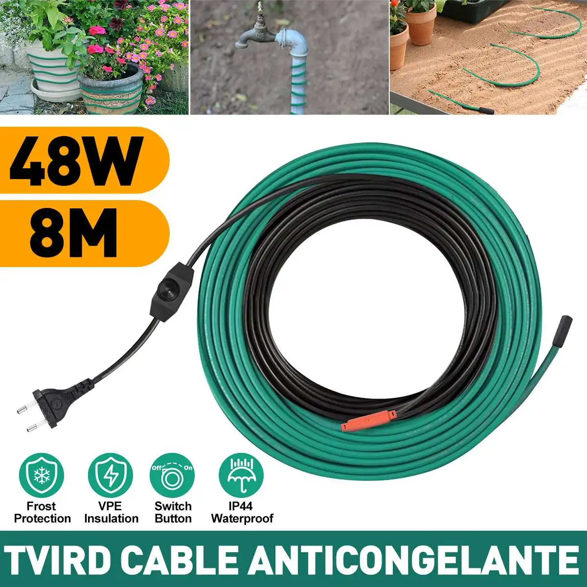 

48W 8M Anti-freeze Pipe Heating Cable Pipe Frost Protection 220v Heating Cable With Mini Intelligent Controller
