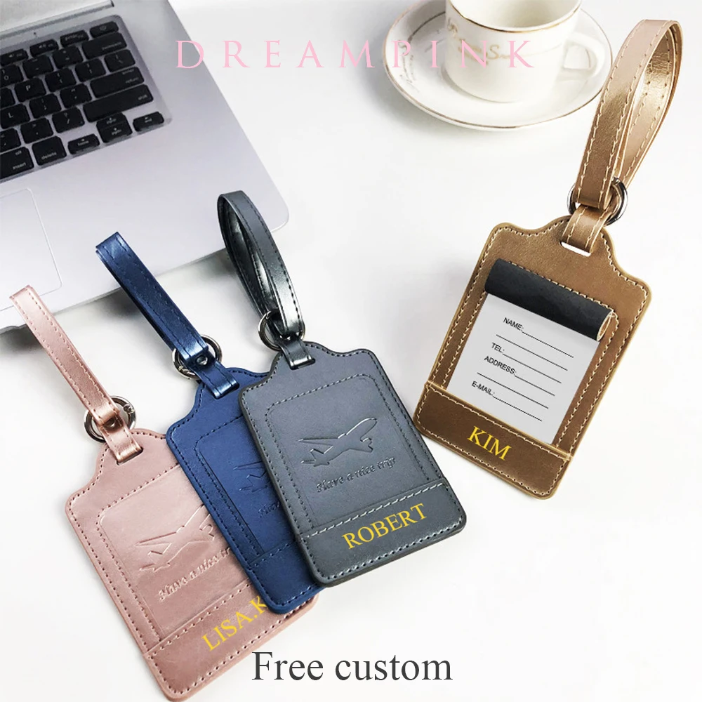 Tag Luxury Metallic Pu Leather Aircarf Baggage Card Holder Company Logo Wedding Gift Business Travel Accessorie