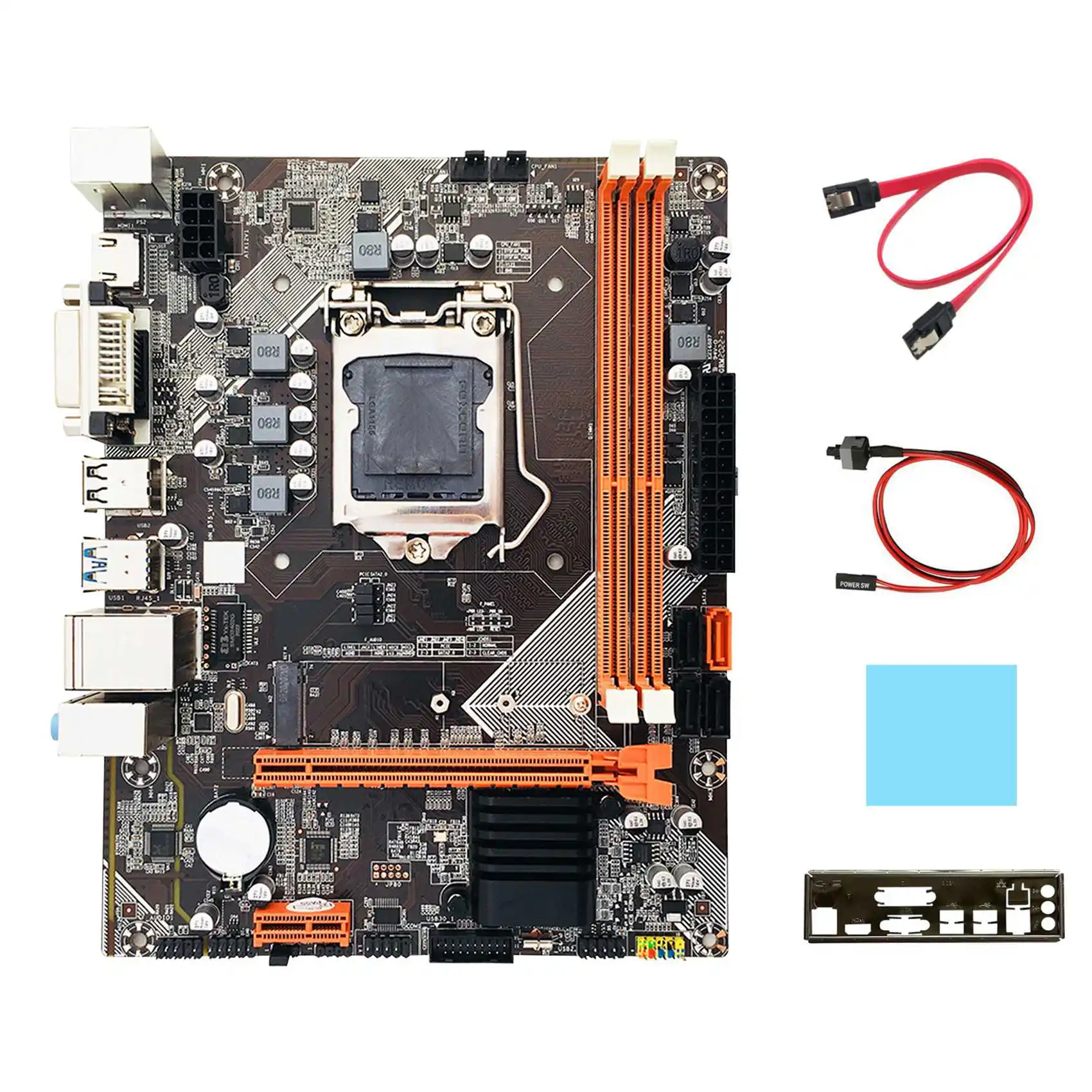 

B75 Motherboard+SATA Cable+Switch Cable+Thermal Pad+Baffle NVME LGA 1155 Desktop Motherboard for Intel I3 I5 CPU