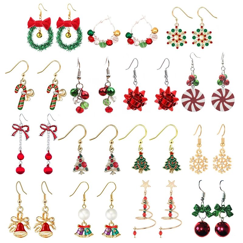 

2022 New Christmas Earring For Women Santa Claus Snowmen Christmas Tree Bell Snowflake Drop Earrings Jewelry Girl Christmas Gift