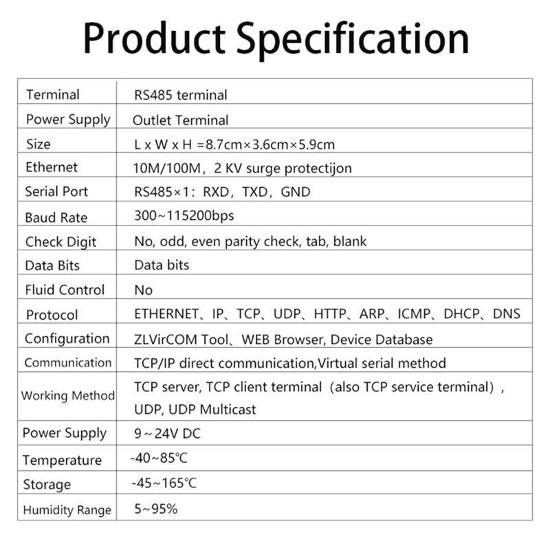 Сервер последовательных устройств Din-Rail ZLAN5143D Шлюз Modbus RS485 от TCP/IP DC9-24V Поддержка