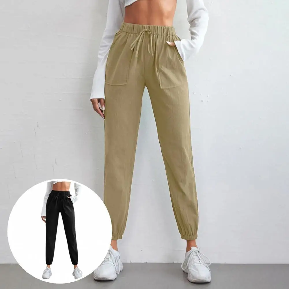 

Cozy Ankle Banded Pants Eye-catching Polyester Pencil Pants Casual Slim Drawstring Women Pants