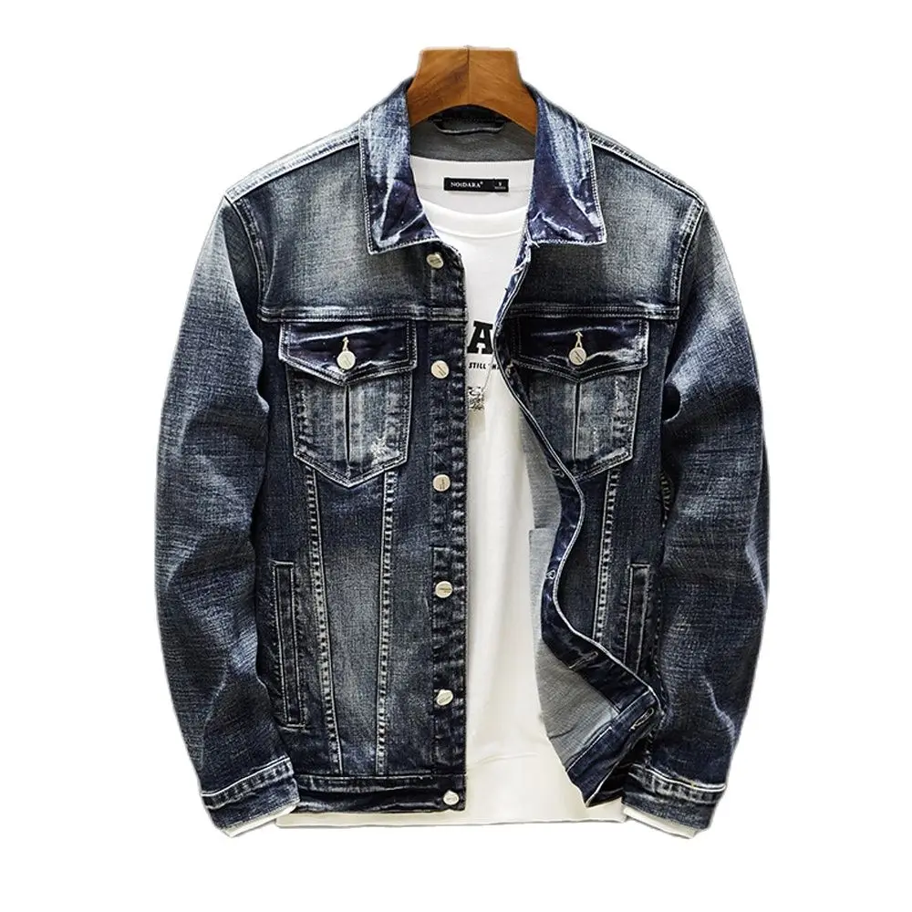 

2023 Autumn Stand Pockets Denim Jackets Men Fashion Slim Fits Motocycle Jean Denim Jacket Male Patchwork Tops Sexy Mens Clothing