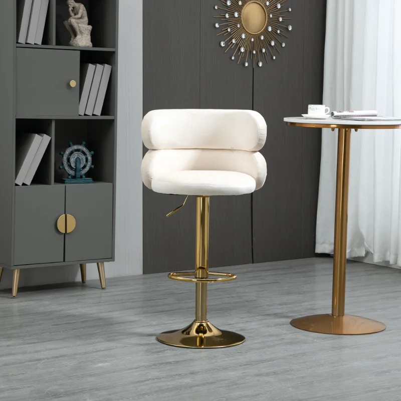 

COOLMORE Bar Stools with Back and Footrest Counter Height Dining Chairs Ivory Velvet [US Stock]