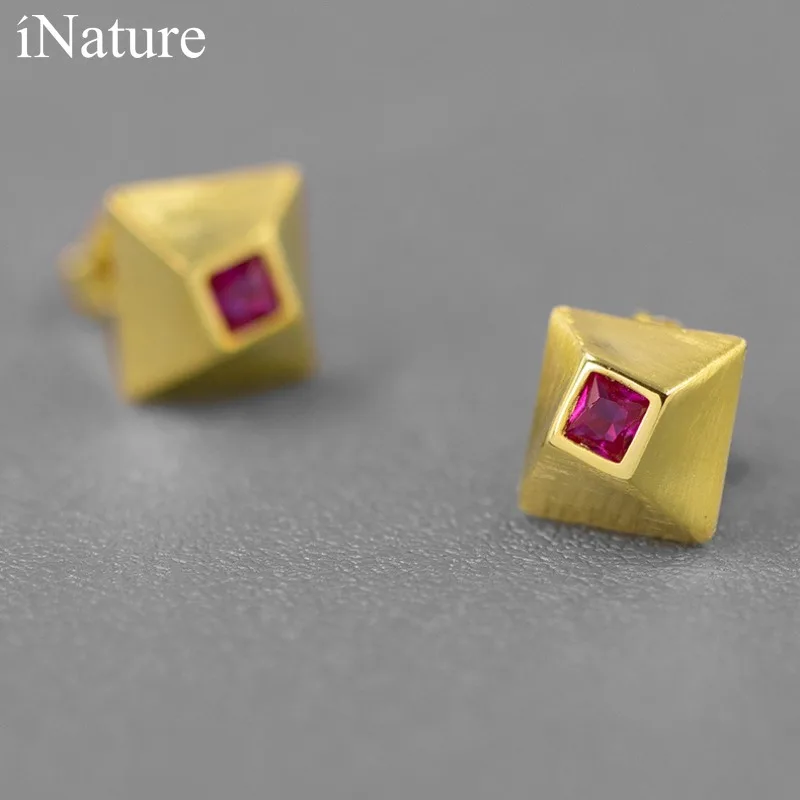 

INATURE Hot Trendy 925 Sterling Silver Cubic Zircon Geometric Square Stud Earrings For Women Party Jewelry