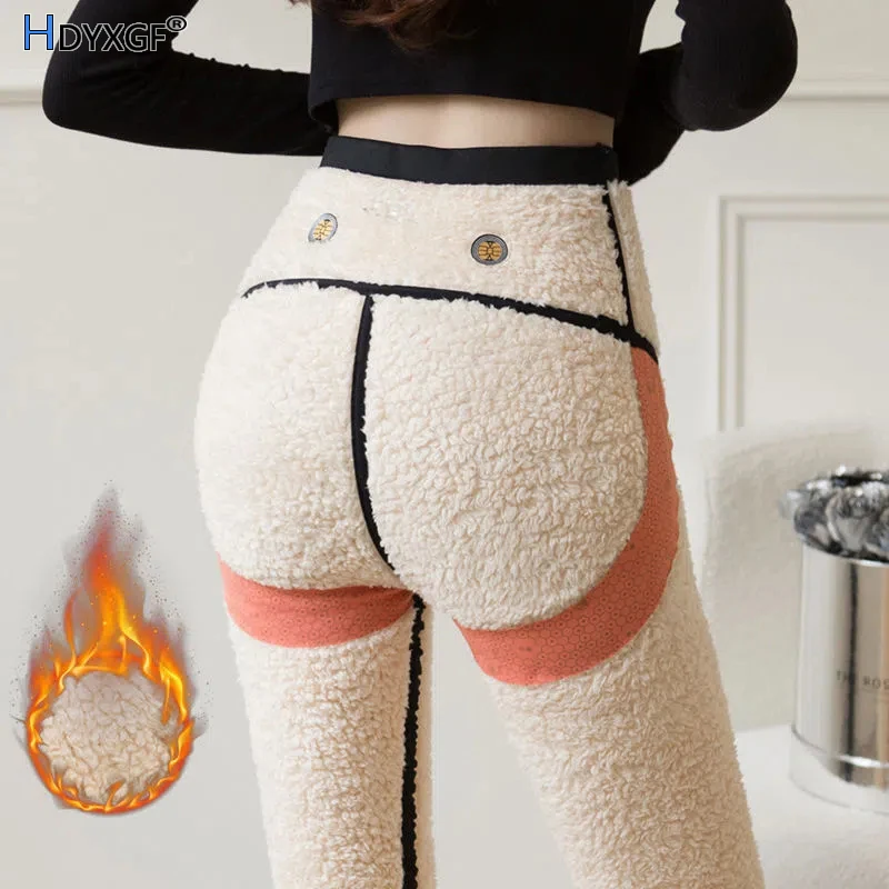 

Fall Winter Thick Lamb Wool Sharkskin Trousers Women High Waist Female Hip Lifting Abdomen Plush Pants Gym Sharke Warm Leggings