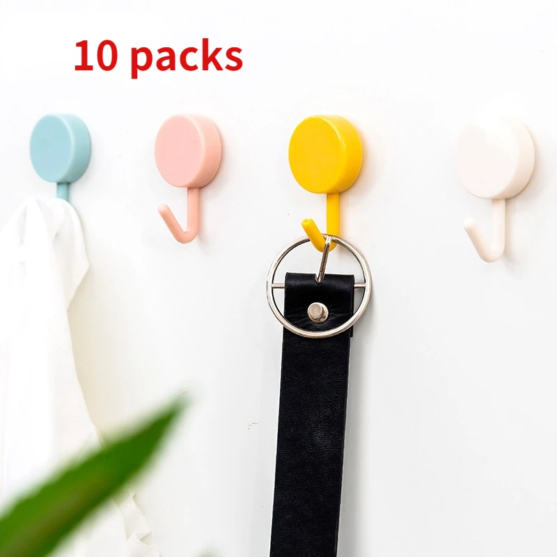 

10 Sticky Hooks Plastic Sticky Hooks Strong Sticky Glue Racks Kitchen Bathroom Free Punching Wall