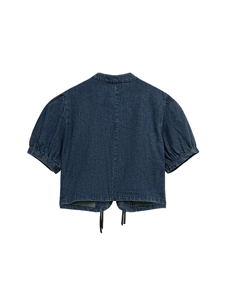 Женская джинсовая водолазка на пуговицах голубая Повседневная Блузка в