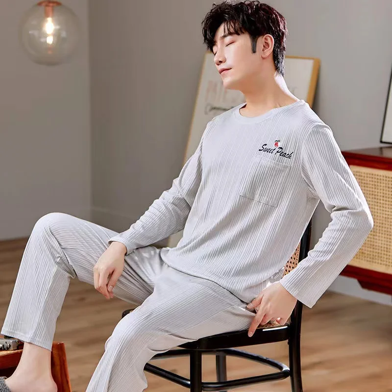 Autumn Men's Pajamas Sets 2 Pieces/Set Lounge Sleepwear Pyjamas Suits Cotton Home Clothes Leisure Homesuits