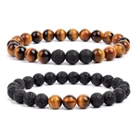 2pcs tiger eye stone beads bracelet elastic natural stone yoga bracelet men women bangle lava rock oil diffuser jewelry set gift