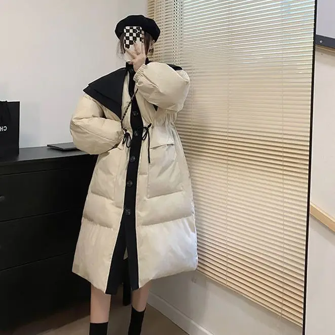2023 New Women Winter Korean Vintage White Duck Down Jacket Fashion Casual Female Warm Solid Loose Long Sleeve Coats Tops C69