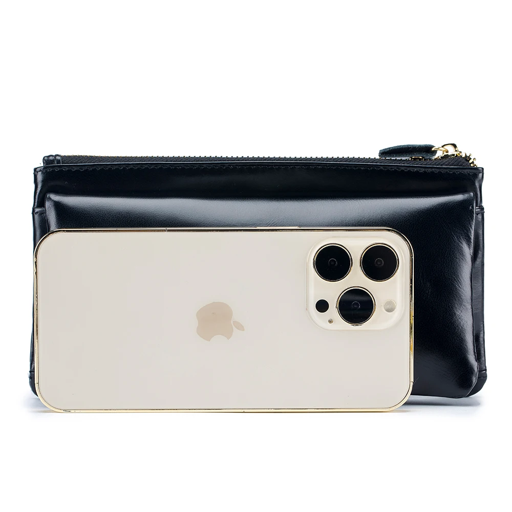 Fashion Luxury Women Wallets Oil Wax Leather Long Zipper Clutch Purse Large Capacity Card Holder Wallet with Phone Pocket Female