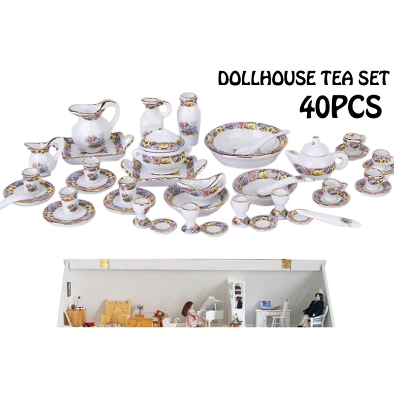 

40Pcs 1:12 Dollhouse Miniature Tableware Porcelain Ceramic Tea Cup Dishes Set Christmas Gift 2022 Most Popular Lowest Price