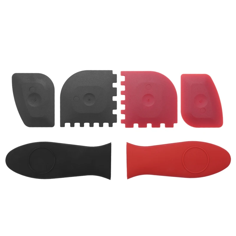 

BEAU-6 Piece Durable Grill Pan Scraper Plastic Set Tool And Silicone Hot Handle Holder For Cast Iron Skillets, Frying Pans And G