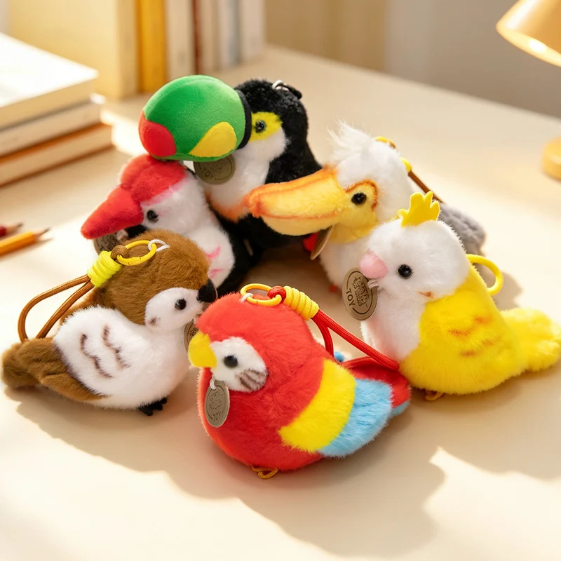 Фото Плюшевая игрушка-животное 12 см, стоящая на плече: милый воробей, пеликан, попугай, журавль-краснокоронованный, тукан. Плюшевый браслет-шарм/подвеска-кукла. №5