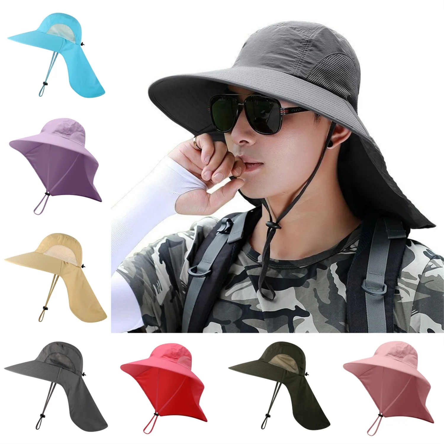 

Big Brim Bucket Hat Outdoor Sunscreen Hat Bucket Hat Sunscreen Neck Protector Climb Tour Run Fisherman Wide Brim Foldable