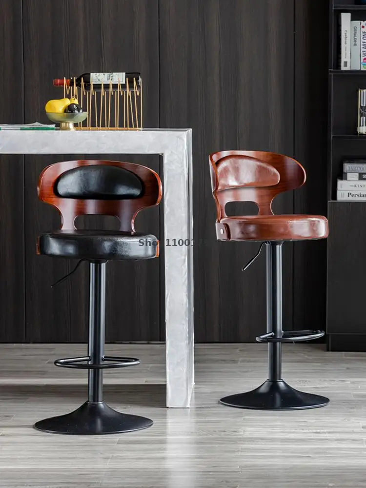 Барный стул вращающийся высокий из массива дерева современный минималистичный