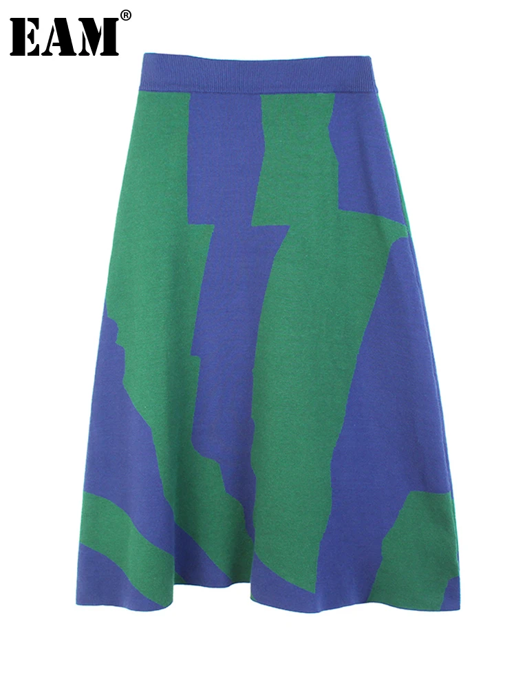 

[EAM] юбка с высокой эластичной талией зеленого цвета, трикотажная длинная юбка средней длины, женская мода, новинка, весна-осень 2022, 1DF2012